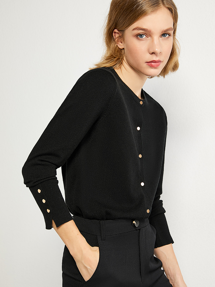 AMII Minimalism Autumn Causal Women Knitted Sweater Solid Oneck Full Sleeve Singlebreasted Female Knitted Coat 12040871 201017