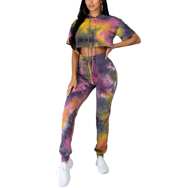 Women Two-piece Clothes Outfit Tie-dyed Printed Pattern Short Sleeve Hooded Crop Top + Long Pants female running sportswear
Women Two-piece Clothes Outfit Tie-dyed Printed Pattern Short Sleeve Hooded Crop Top + Long Pants female running sportswear