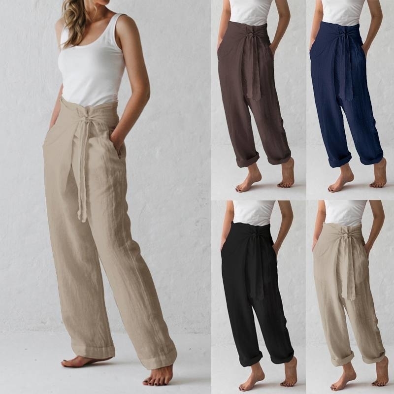 Celmia 2019 Women Bottoms Vintage Linen Wide Leg Pants Casual Female Harem Trousers Loose Long Pantalone Palazzo Feminino S-5XL T200319