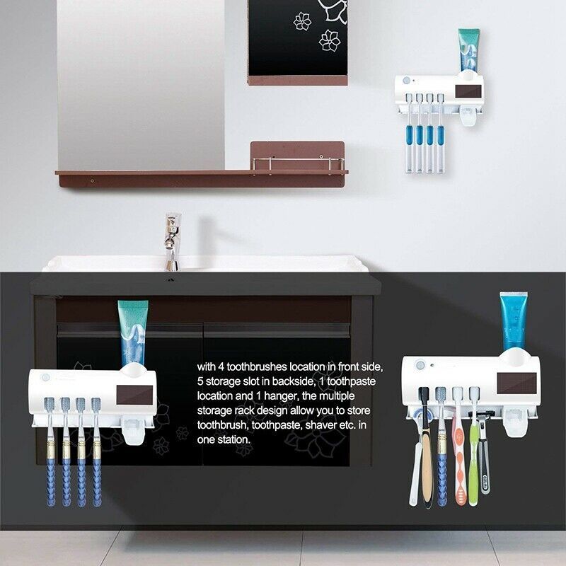 Tooth brush Storage Rack Organizer Bathroom Accessories Set 1set Automatic Toothpaste Dispenser Toothbrush Holder Wall Mount LJ201128