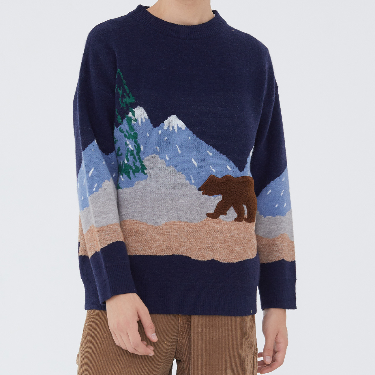 Hip Hop Streetwear Snow Mountain Bear Mens Knitted Sweater Autumn Harajuku Sweater Oversize Cotton Loose Pullover Men Clothing 201203