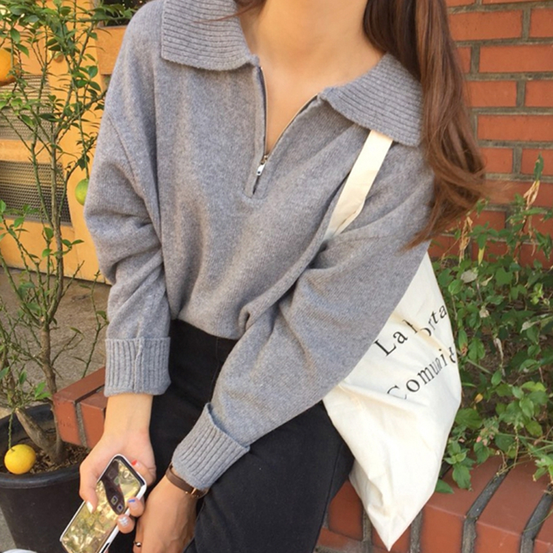 Colorfaith New Autumn Winter Women Sweaters Turn-Down Collar Pullovers Zipper Knitted Korean Elegant Wild Lady Tops SW9142 201111wtt