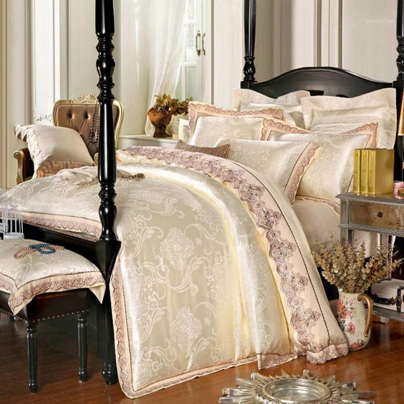 Embroidery Jacquard Bedding Set Luxury 4/6PCS Beige bedclothes bed set Lace Satin duvet cover bed sheet pillowcases queen king1
Embroidery Jacquard Bedding Set Luxury 4/6PCS Beige bedclothes bed set Lace Satin duvet cover bed sheet pillowcases queen king1