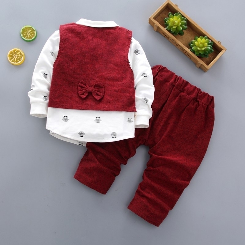 Children Fashion Clothing Spring Autumn Baby Boys Girls Gentleman Vest Shirt Pants 3pcs/sets Kids Infant Cotton Casual Tracksuit 201127