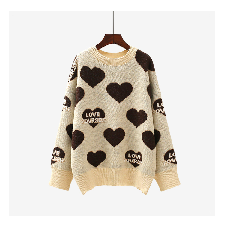 H.SA Women Oversized Sweater and Pullovers Oneck Sweet Heart Letters Printed Pull Jumpers Long SLeeve Pink Streetwear Knit Tops T200101