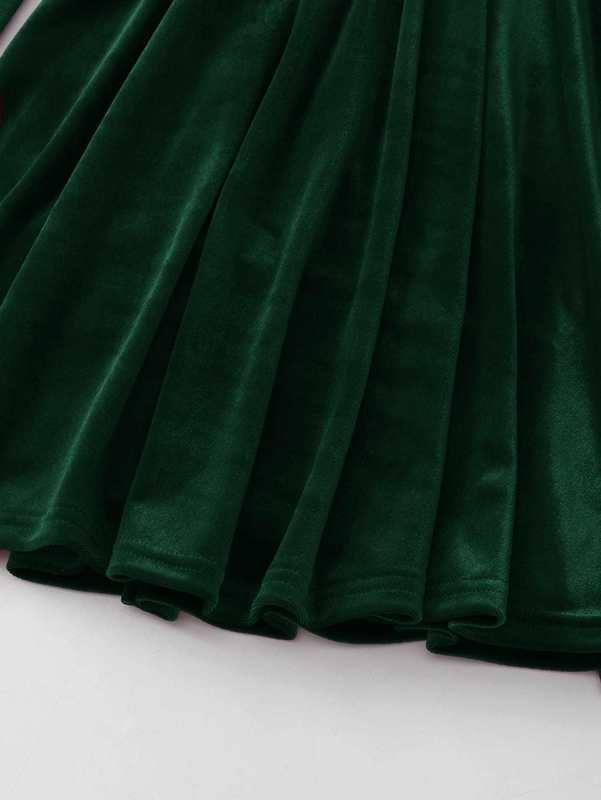 Girls Cold Shoulder Ruffle Trim Bow Velvet Dress SHE