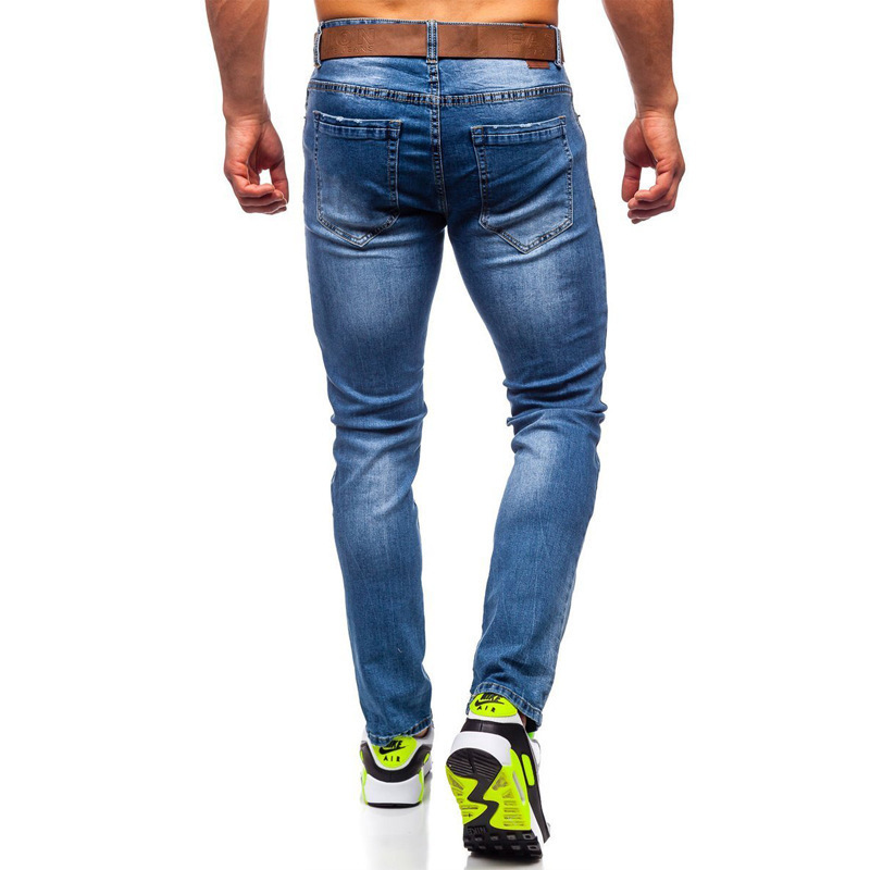 Spring and Autumn New men cotton mid-waist zipper placket straight casual jeans men blue slim-fit micro-elastic denim trousers 201116wtt