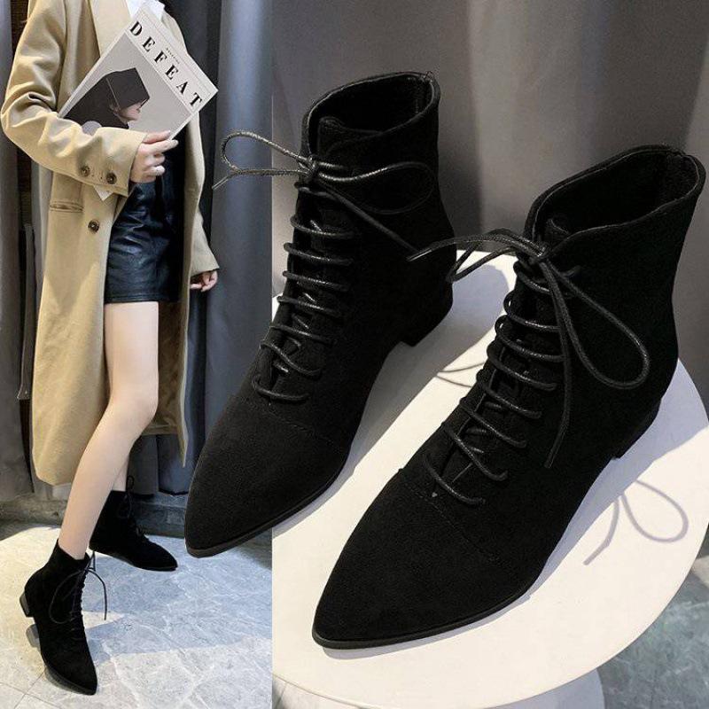 2020 Autumn Women Pointed Toe Ankle Boots Lace Up Flock Flat Boot Low Heels Booties Female Shoes Black botas mujer Spring 8702L
2020 Autumn Women Pointed Toe Ankle Boots Lace Up Flock Flat Boot Low Heels Booties Female Shoes Black botas mujer Spring 8702L