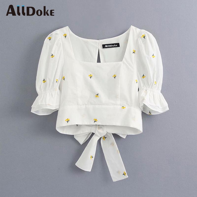 ALLDOKE white floral embroidery women blouse summer square collar lantern sleeve crop tops shirt ladies sexy backless blouses
ALLDOKE white floral embroidery women blouse summer square collar lantern sleeve crop tops shirt ladies sexy backless blouses