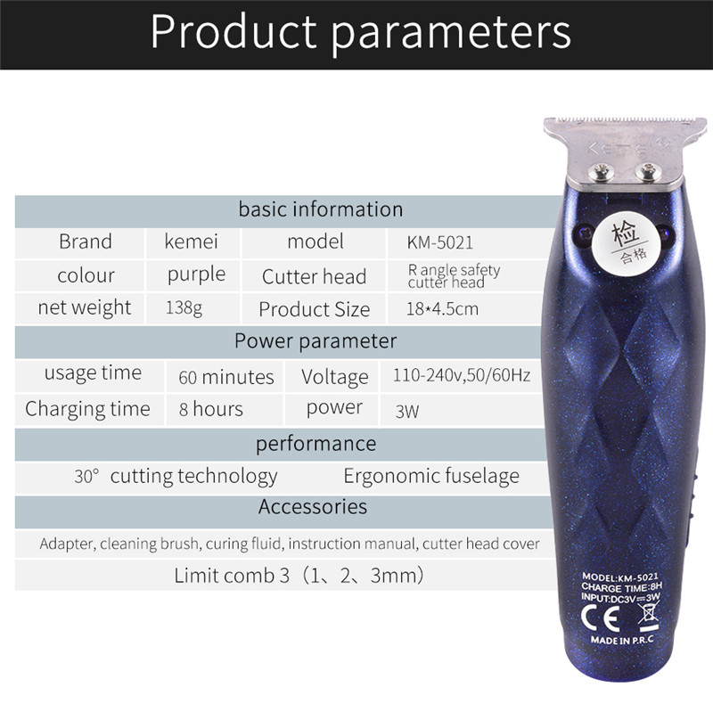 New Hot Kemei KM-5021 3 In 1 Professional Rechargeable Trimmers Haircut Barber Hair Clipper Styling Machine with retail package C260312