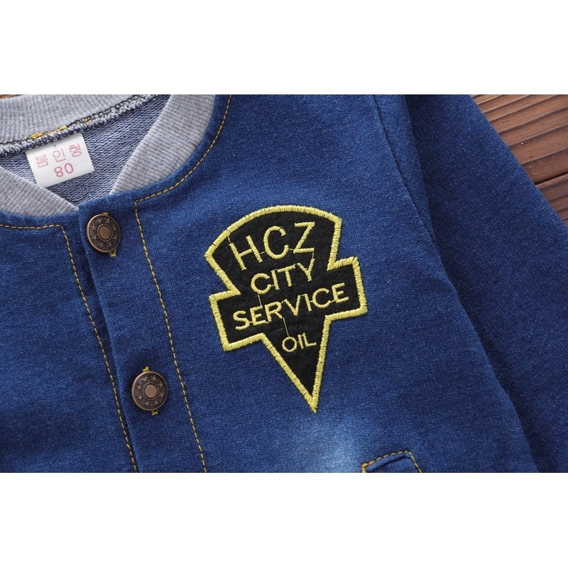 new two-piece casual letter printed Baby boy clothes denim cardigan suit LJ201023