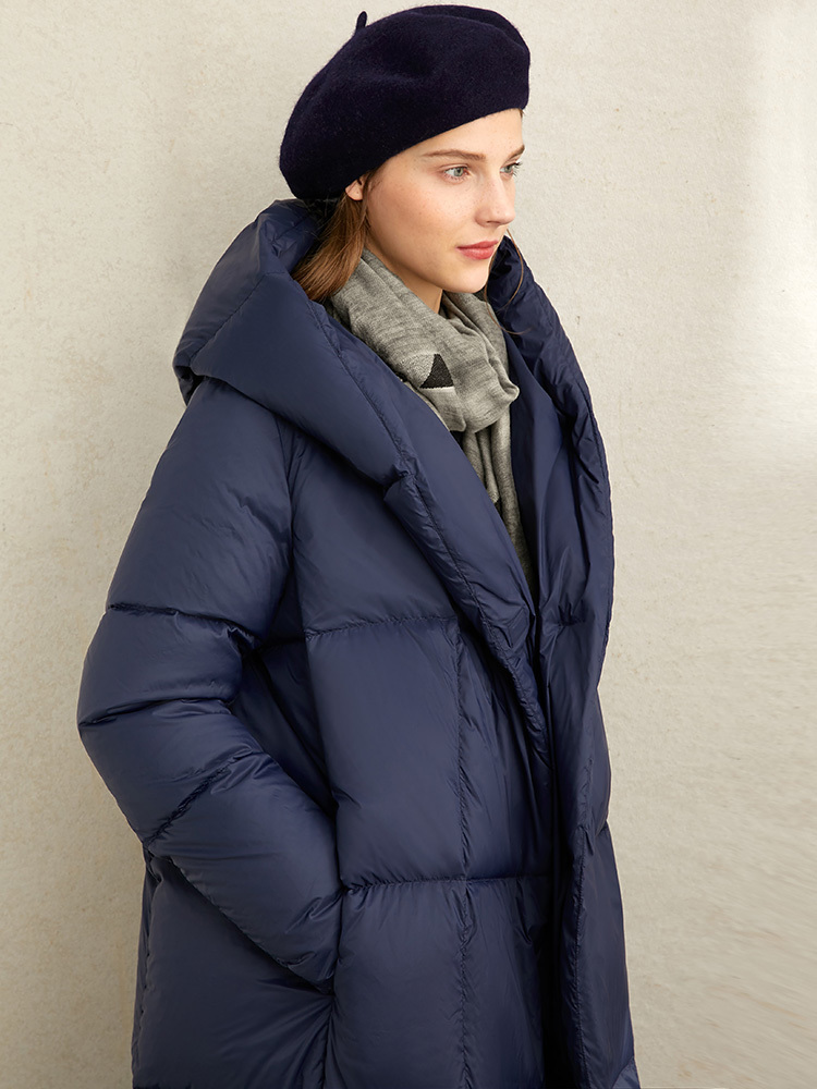 Amii winter White Duck Down Garment Winter New Loose Hat Slant Button Warm Long Bread Garment 11970463 201023
