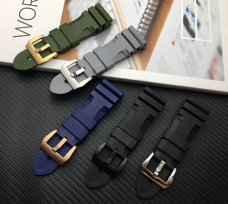 mens watch band 24mm 26mm Black Blue Red Green watch band Silicone Rubber Watchband fit for PAM men's wach with clasp buckle aaa quality watch strap luxury designer