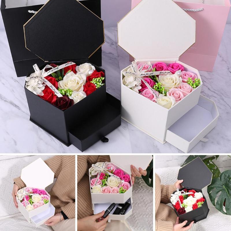Artificial Rose Flowers Fake Flowers Wedding Birthday Heart Shaped Gift Anniversary Wedding Pink Black Box Flower