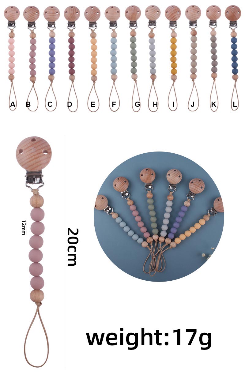 INS baby Safty Wooden Silicon Soothers & Teethers Beads Ball Design Health Care Teething Pacifier Anti-drop Chain Infant Suitable For 0-3Months