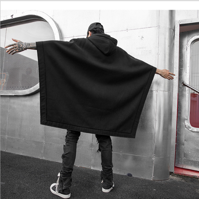 Autumn and winter men's loose Bat Cape National Dark mid-long fashion casual windbreaker hoodie jacket 201222