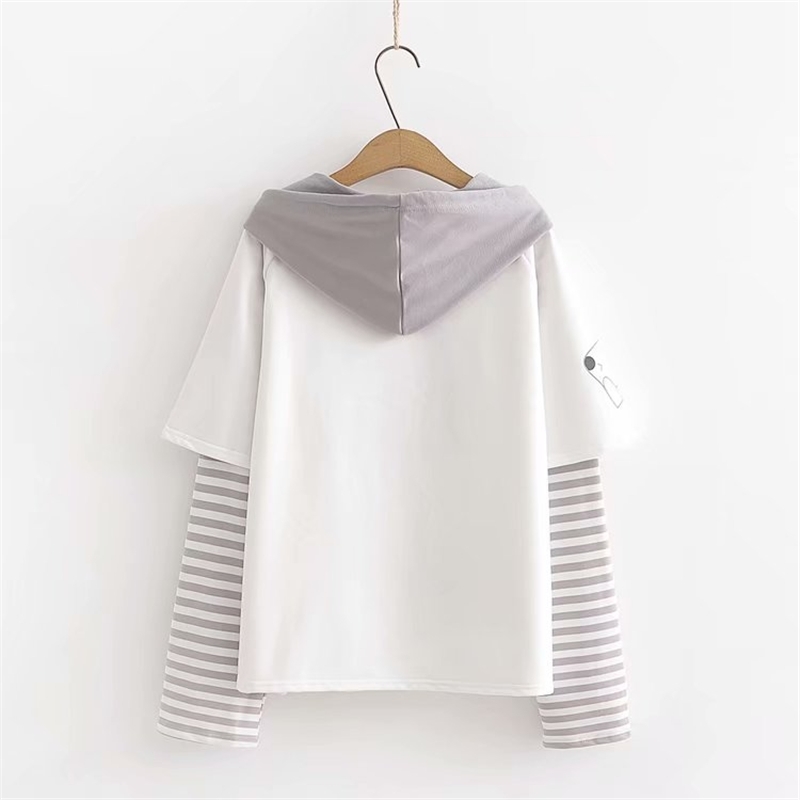 Merry Pretty Cotton Women's Letter Print Striped Patchwork Hoodies Sweatshirts Spring Long Sleeve Hooded Tracksuit Pullover 201103