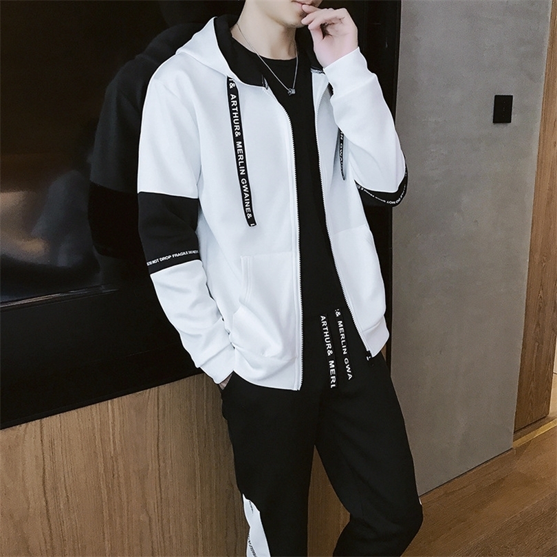 Men Sweatshirt Set Spring Autumn Hooded Tracksuit Men's Set Sporting Two Pieces Casual Sportswear Suits HoodiesPants Male Sets 201210