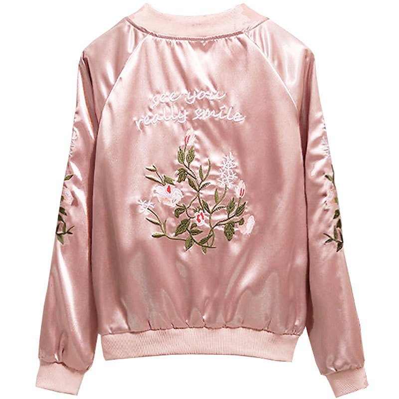 Streetwear Floral Embroidery Ladies Jacket Casual Women Bomber Jacket Ruffles Loose Zippers Female Coat 201023
