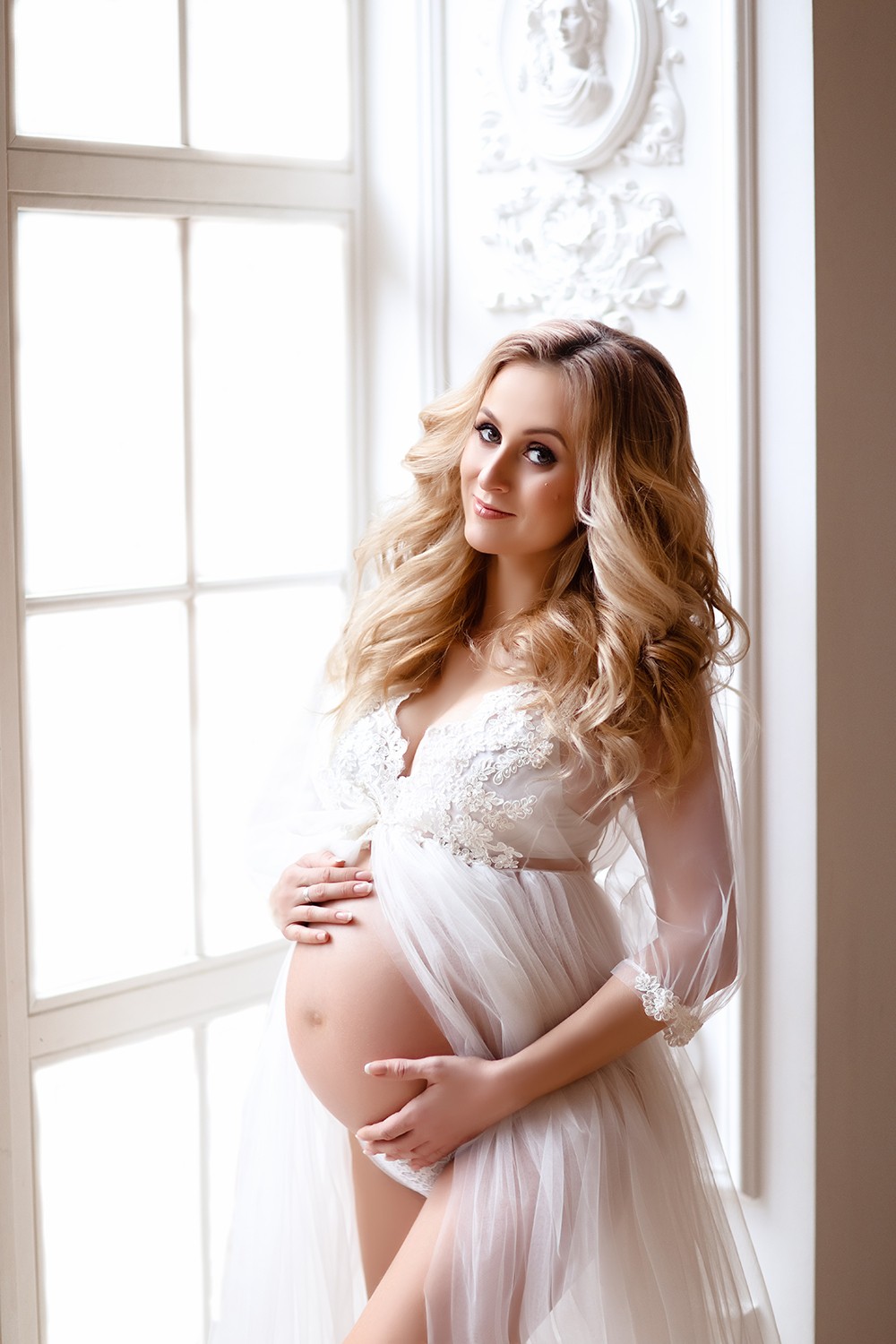 New Pregnant Women Dress For Photo Shoot Illusion Tulle Photography Gown Kimono Ladies Shower Robe Bathrobe Sleepwear