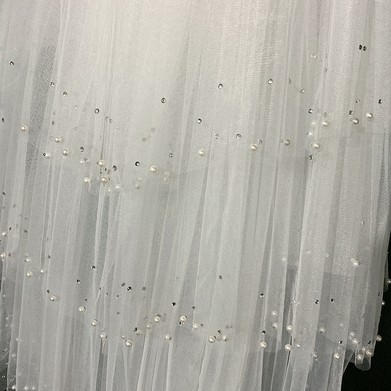 Wedding Veils Lace Appliqued Four Layer Custom Made White Pearl Veils with Comb Bride Bridal Accessories