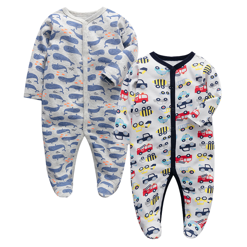 Newborn Baby Boys Girls Sleepers Pajamas Babies Jumpsuits 2 PCS/lot Infant Long Sleeve 0 3 6 9 12 Months Clothes LJ200827