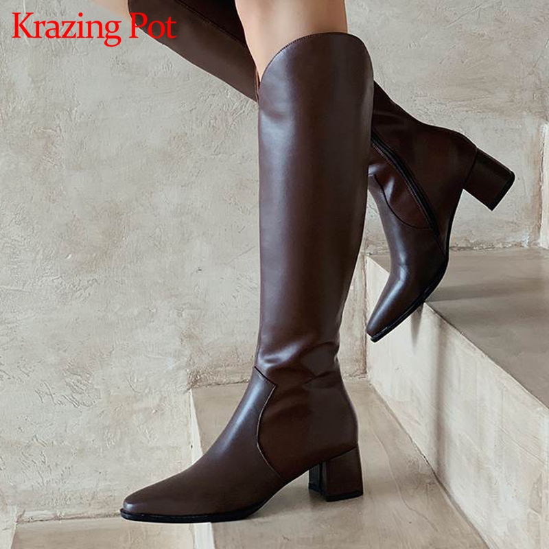 Krazing Pot 2020 cow leather vintage retro color med heel pointed toe equestrian zipper Korean beauty girls thigh high boots l11, Brown
Krazing Pot 2020 cow leather vintage retro color med heel pointed toe equestrian zipper Korean beauty girls thigh high boots l11, Brown
