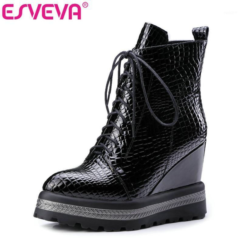 ESVEVA 2020 Wedge High Heel Women Shoes Winter Leather+PU Ankle Boots Motorcycle Lace Up Pointed Toe Punk Short Boots Size 34-421, Black
ESVEVA 2020 Wedge High Heel Women Shoes Winter Leather+PU Ankle Boots Motorcycle Lace Up Pointed Toe Punk Short Boots Size 34-421, Black