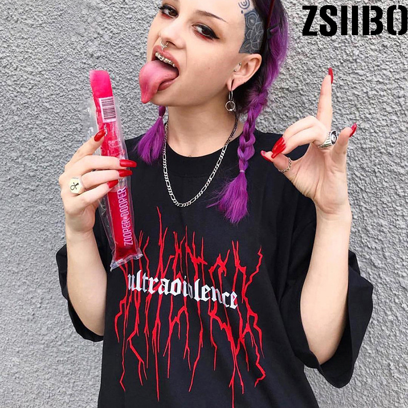 T shirt Woman Gothic Punk black Letter Print Tops Harajuku Spoof Personality Casual Loose Female Clothing Y200111
T shirt Woman Gothic Punk black Letter Print Tops Harajuku Spoof Personality Casual Loose Female Clothing Y200111