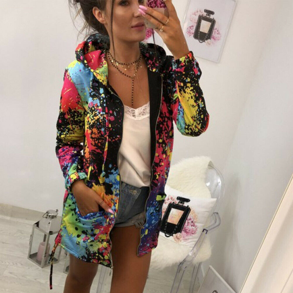 Women Rainbow Graffiti Style Jacket Coat Printing Long Sleeve Breathable Autumn Jackets Ladies Coats DO99 T200111