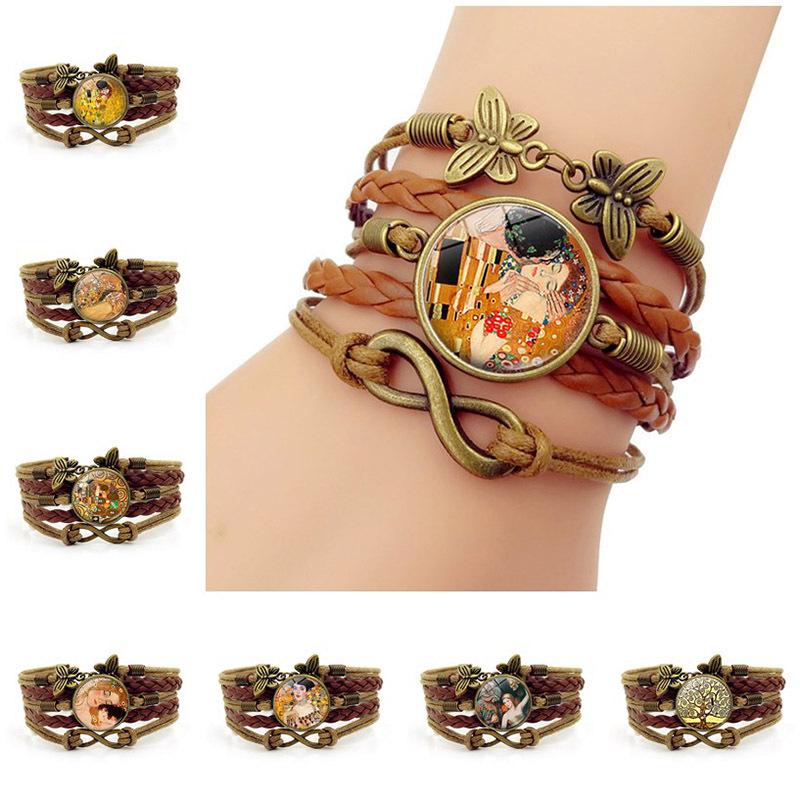 Gustav Klimt The Kiss Butterfly Bracelet Handmade Vintage Multilayer Leather Bracelet Glass Dome Art Jewelry for Valentine Gift
Gustav Klimt The Kiss Butterfly Bracelet Handmade Vintage Multilayer Leather Bracelet Glass Dome Art Jewelry for Valentine Gift