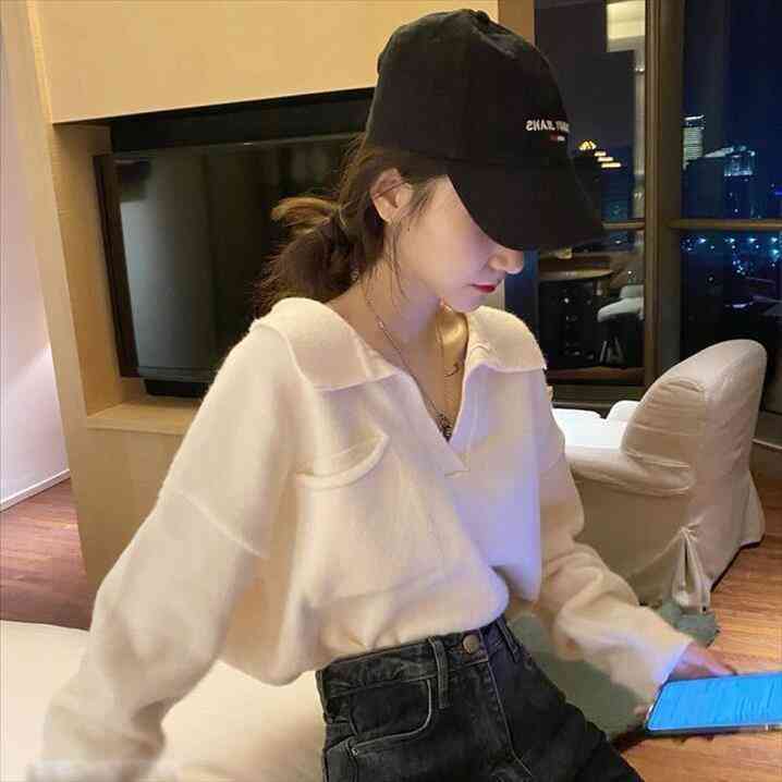 Womens Loose Retro Pullover Sweater Woman Sweaters Femme Chandails Pull Hiver, White;black
Womens Loose Retro Pullover Sweater Woman Sweaters Femme Chandails Pull Hiver, White;black