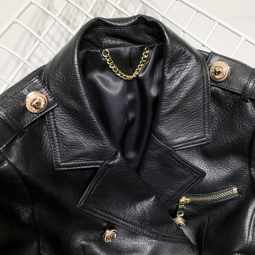 YOLOAgain women real leather jacket ladies double breasted real leather blazer 201030