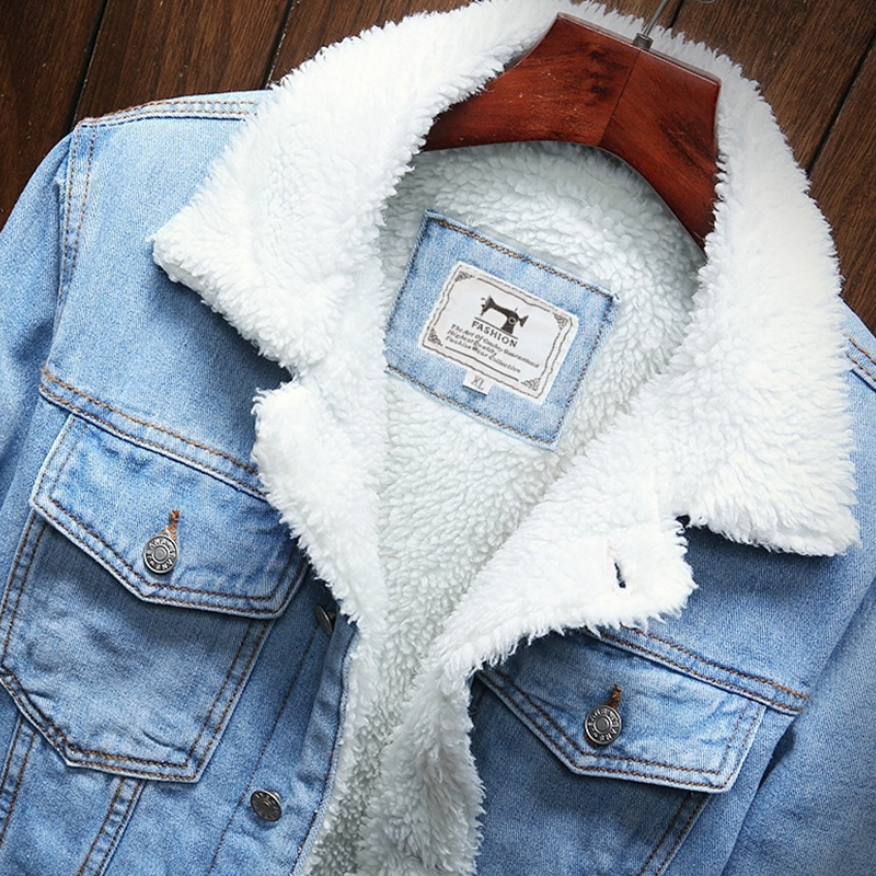Men Light Blue Winter Jean Jackets Outerwear Warm Denim Coats New Men Large Size Wool Liner Thicker Winter Denim Jackets 201118