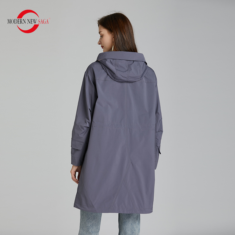 MODERN NEW SAGA Women Trench Coat Spring Fashion Long Coat Hooded Woman Coats Autumn Windbreaker Trench Femme Russian Size 201111