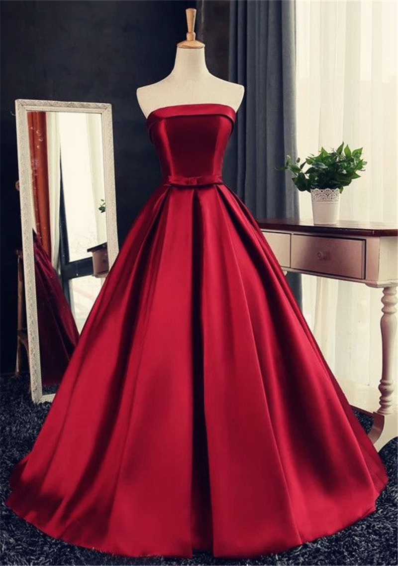 Sexy Burgundy Satin Strapless Ball Gown Quinceanera Dresses 2020 Applique Sweet 16 Long Party Prom Gown Vestidos De 15 Anos