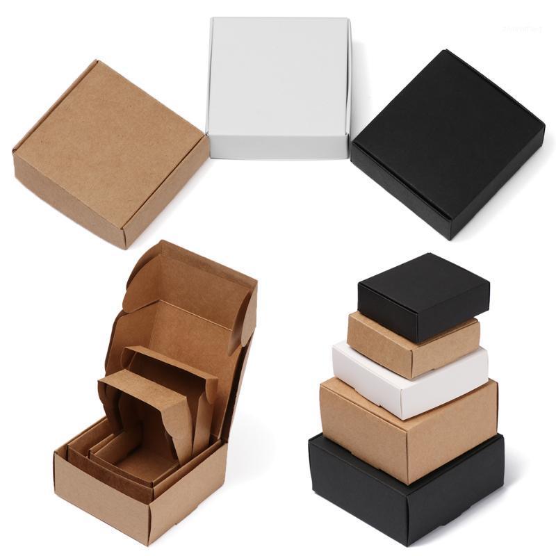 

Gift Wrap 10pcs/lot 9sizes Small Kraft Paper Box Brown Cardboard Handmade Soap White Craft Black Packaging Jewelry