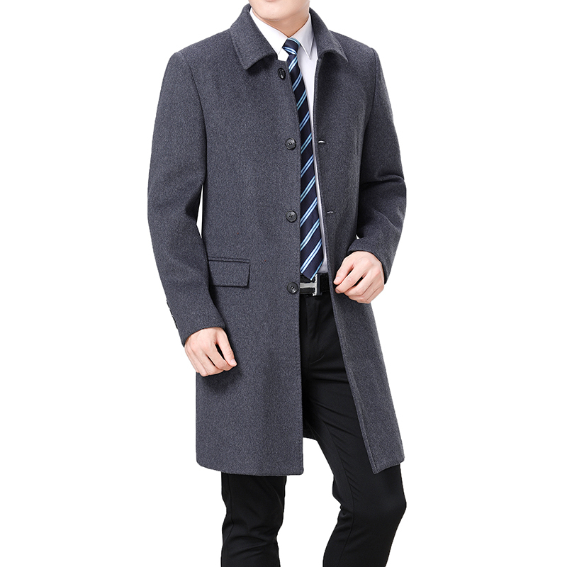 Woolen Winter Cashmere Pea Men Overcoat Long Jacket Wool Blend Coat Palto Erkek Mont Kaban 201128