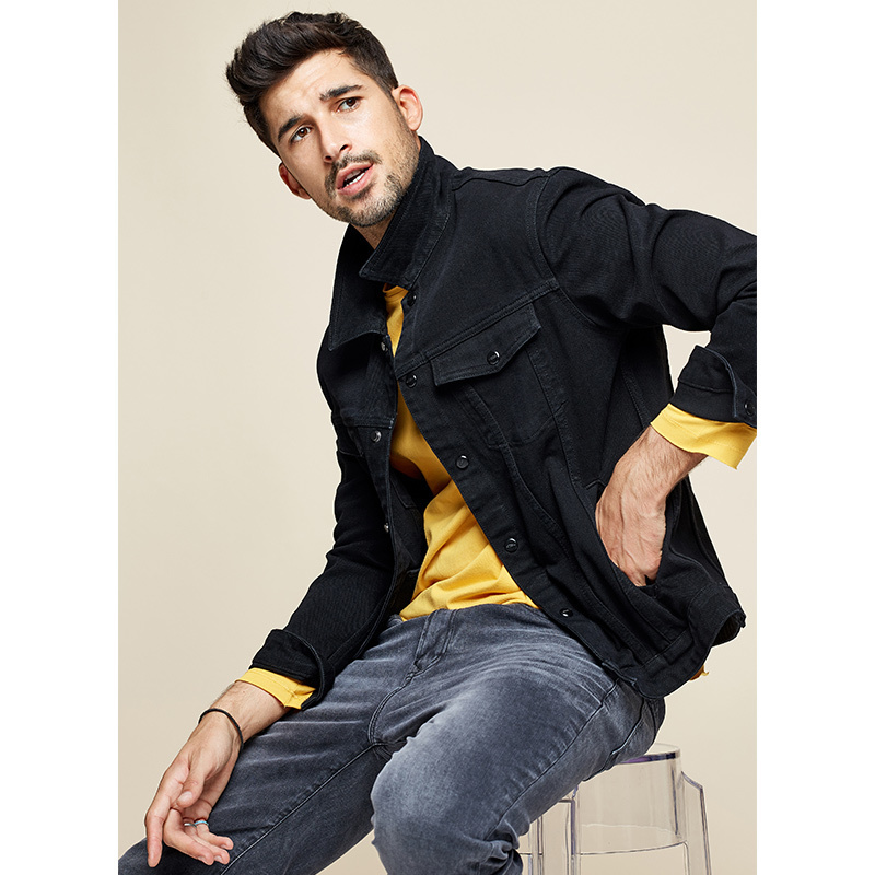 KUEGOU Men's denim jacket South Korean style fashion spring coat Black grey slim cowboy coat lapels top size KW-2988 201127