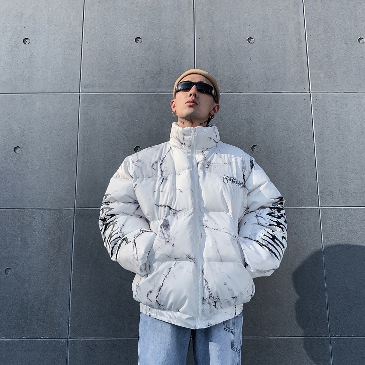 men winter parkas coat Hip Hop Pockets Thick Jackets Men Fashion Casual texture printing streetwear Oversized jacket tops 201201