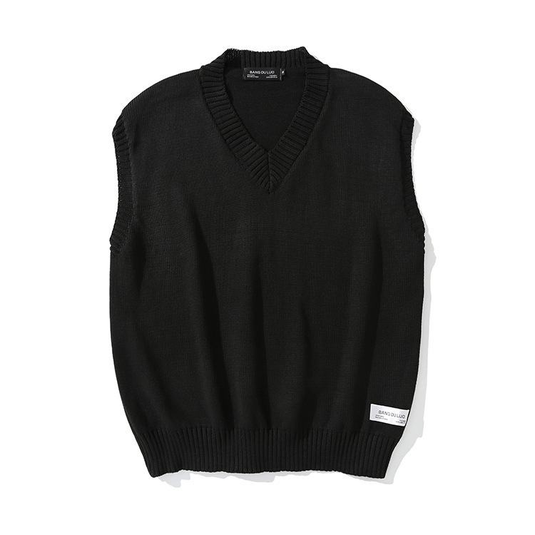 Japan Style Sleeveless Sweater Men Knit Vest Autumn Solid Color High Quality Korean Clothes Brown Black Pullover Man Loose 201125