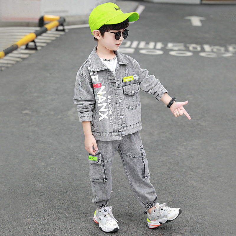 Manufacturers Direct Selling 2020 Paragraph Children Autumn Set BOY'S Autumn Set Jeans Coat Cowboy Bib Overall Two-Piece SetX1019