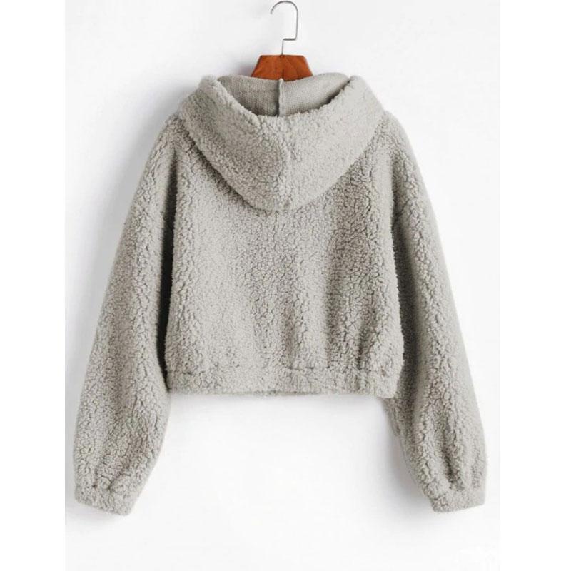 Women's Jackets Fleece Zip Up Teddy Bear Fur Coat Jacket Hoodies Crop Fashion Women Fluffy Hooded Winter Warm