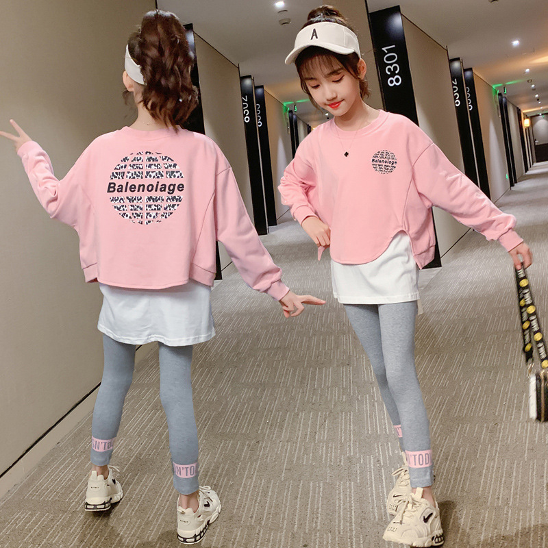 Girls Autumn Clothing Set 2020 New Style Western Style GIRL'S Red Hoodie Fashionable Children Autumn Piece FashionX1019