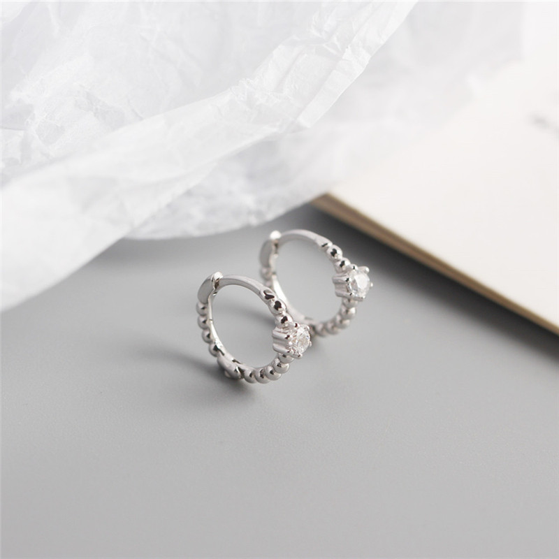 100% 925 Sterling Silver White CZ Zircon with Round Beads Stud Earrings Small Circle Earring for Women Fine Jewelry Wedding Party Gifts ML0