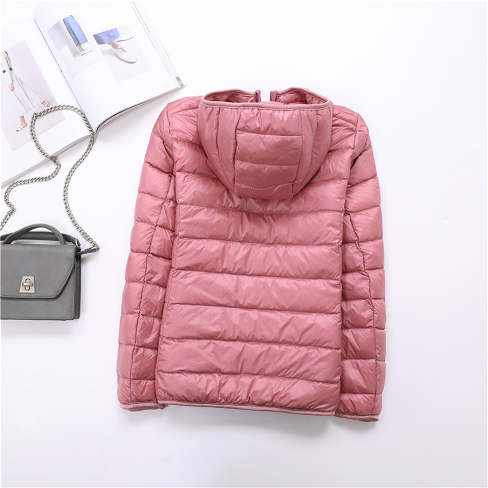 Spring Autumn Womens Jackets Ultra Thin Super Light Fashion Ladies Down Coats Red Pink Black Female Hooded Jacket Coats 4XL 201007