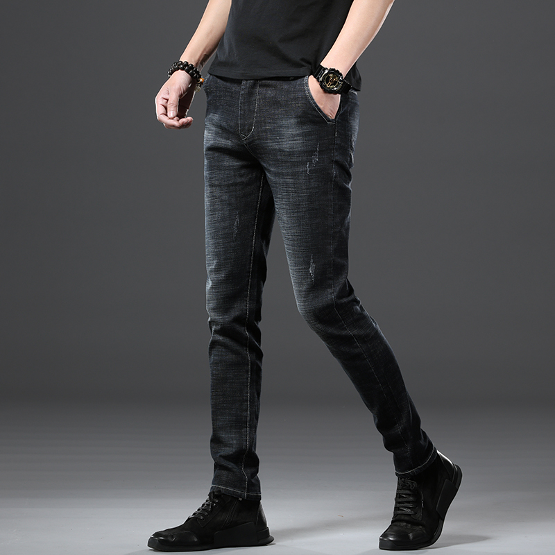 Jantour Cotton Men Jeans Pants Lace up Denim Trousers Black Pants Skinny Slim Hip Hop Sportswear Elastic Waist Male Trousers 201120
