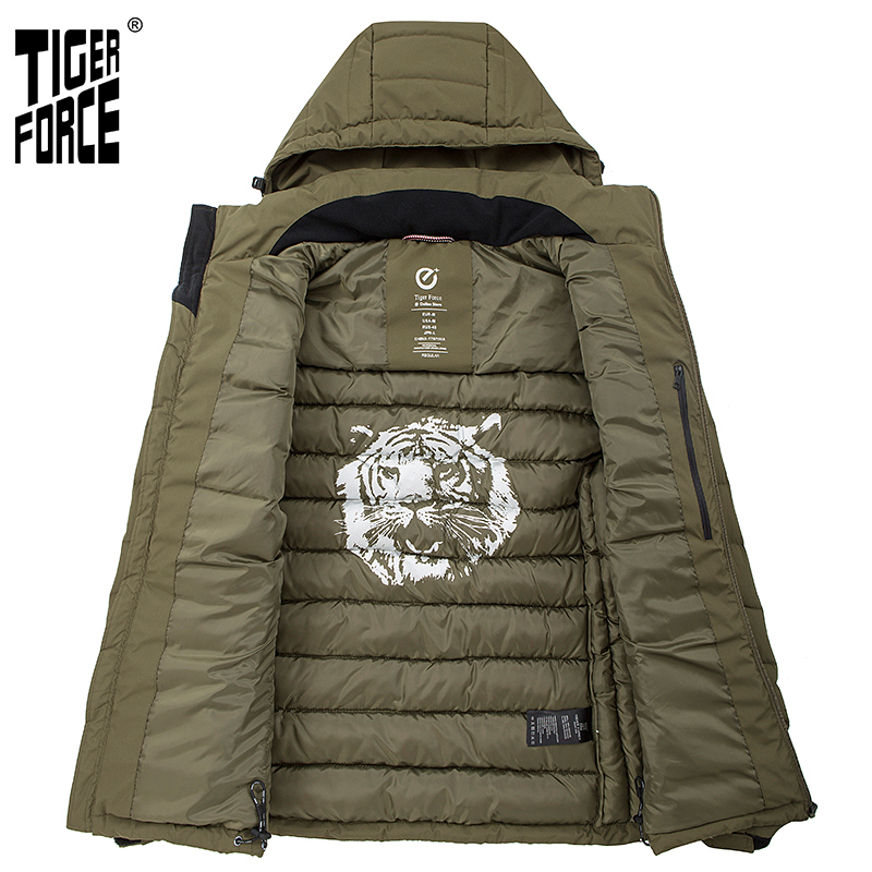 TIGER FORCE New Men's winter jacket Medium-long Hooded Jackets Thick Army Green Casual outdoor Warm Parka man coat 70769 201214