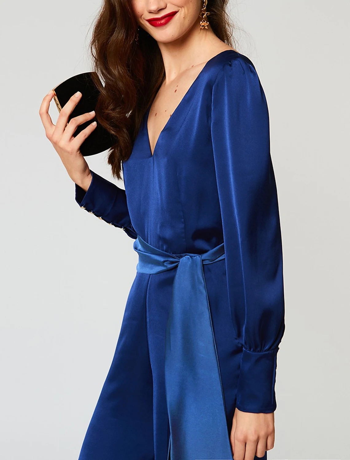 Dark Green Jumpsuits Beautiful Open Back Evening Dress 2022 V-Neck Long Sleeve Sash Prom Formal Gown Robes De Soirée