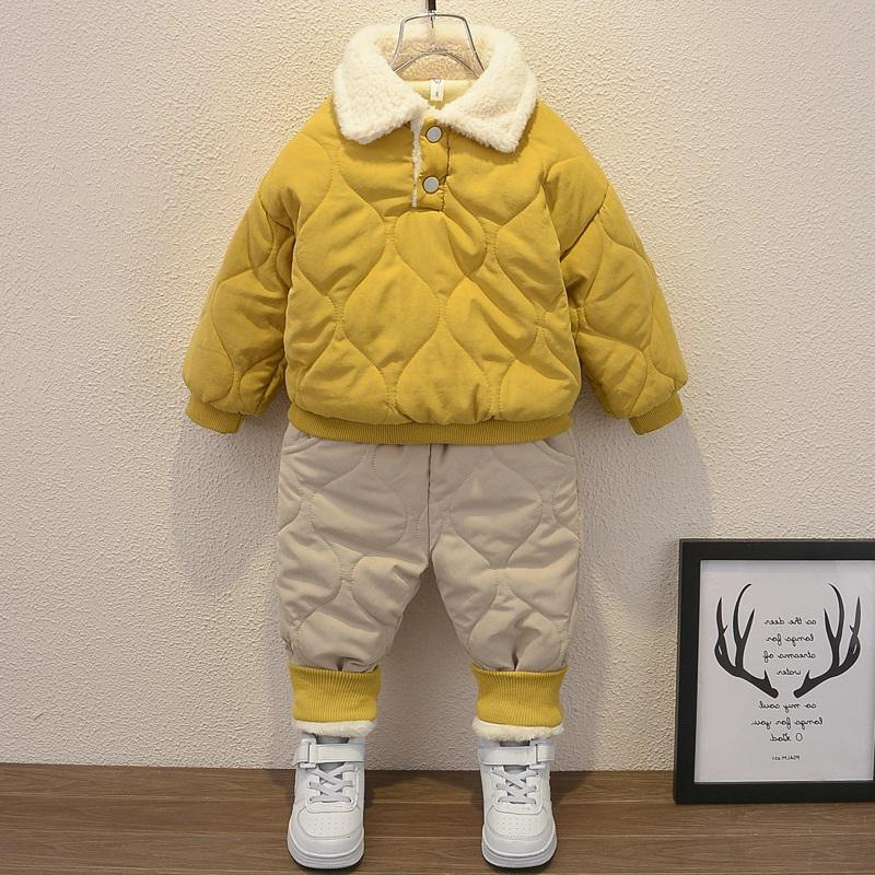 Boys winter clothes sets kids fashion thick velvet coats pants 2pcs warm tracksuits for baby boy children jogging suits outfits Y1117